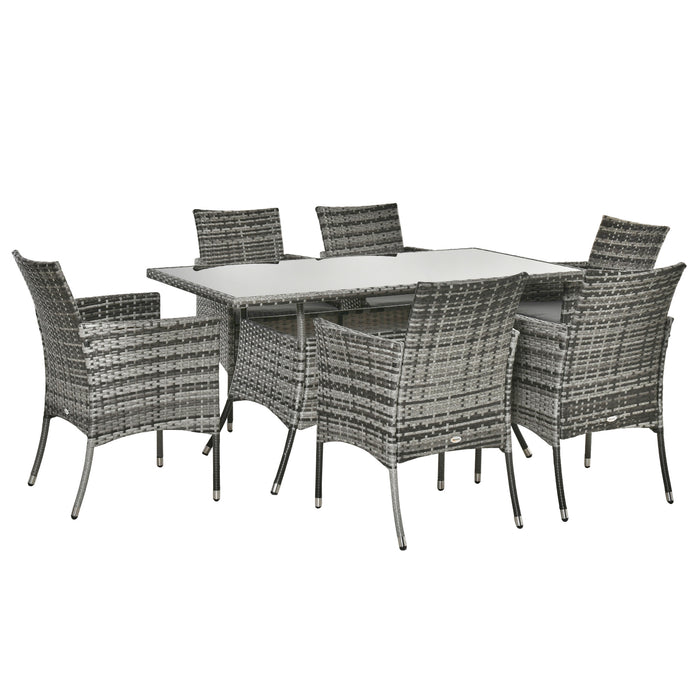 6-Seater Rattan Dining Set - Rectangular Table with Cube Chairs for Patio & Garden, Fire Retardant Cushions - Perfect for Outdoor Entertainment Spaces