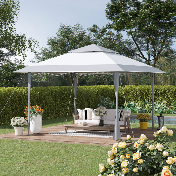 Pop-Up Canopy Gazebo with Roller Bag - Adjustable Legs, Steel Frame, 4 x 4m, White & Grey Color Scheme - Ideal for Outdoor Parties and Events