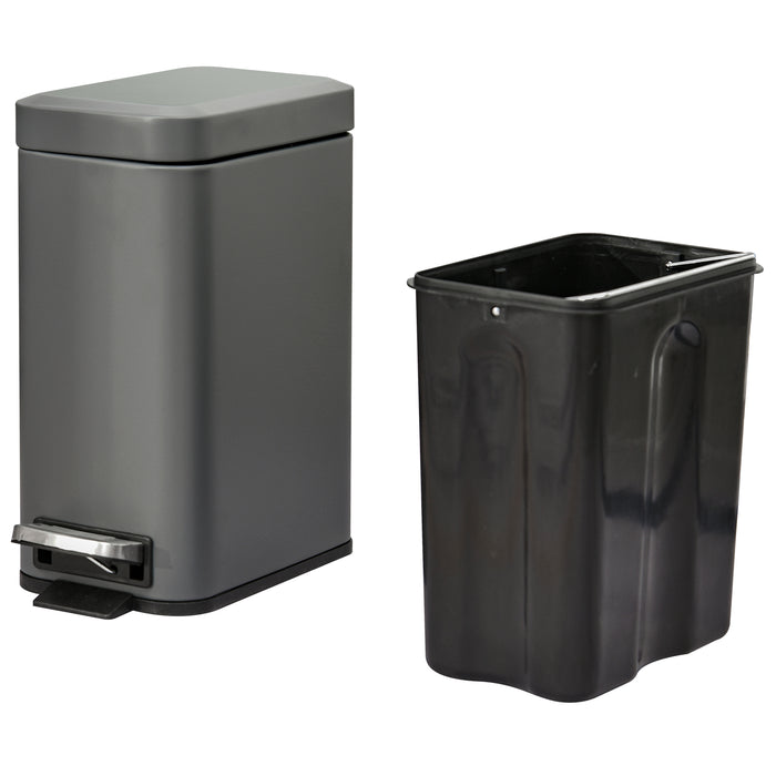 5L Rectangular Compact Bin with Pedal Lid - Steel Body and Removable Bucket, Quiet-Close Lid - Ideal for Tidy Waste Disposal in Home or Office