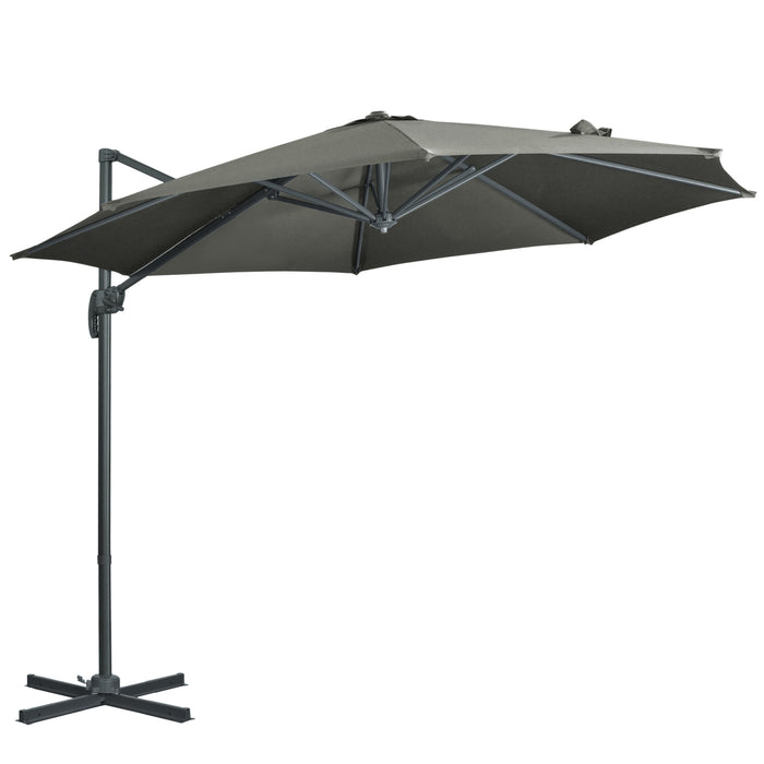 Cantilever Parasol with Cross Base - 3x3m Garden Umbrella with 360° Rotation and Tilt Feature, Grey - Ideal for Patio & Outdoor Shade