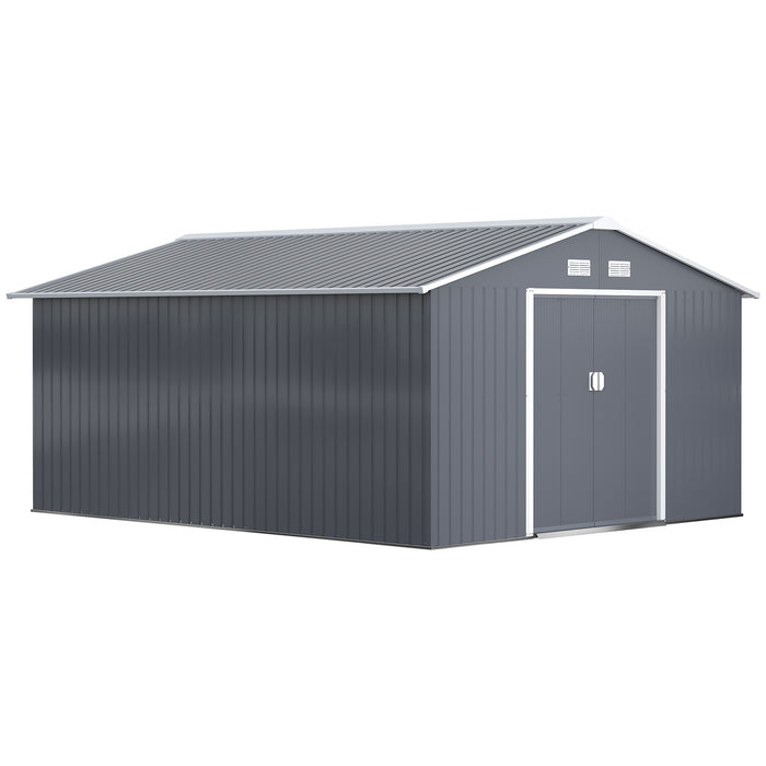 Foundation Ventilation Steel Shed - 13 x 11 ft Large Outdoor Storage, Grey - Ideal for Garden and Equipment Protection