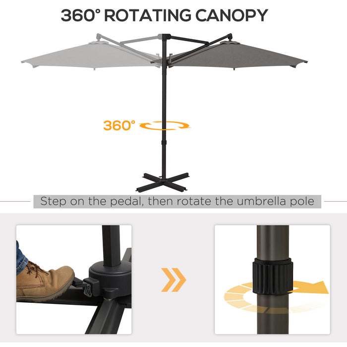 360° Rotating Cantilever Banana Parasol with Cross Base - Outdoor Patio Umbrella with Tilt and Crank Handle, Dark Grey - Ideal for Garden Decks and Poolside Shade