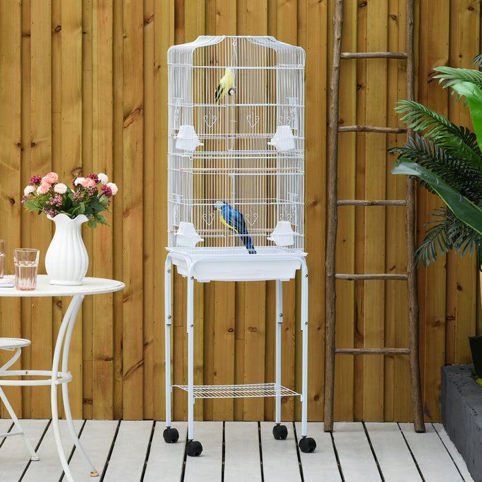 Parrot Breeding Cage with Stand - Heavy-Duty Metal Construction, Tray, Wheels - Ideal for Parakeets and Bird Care Enthusiasts