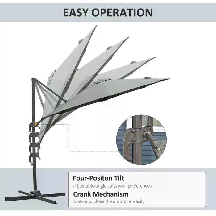 Roma Umbrella 3m Cantilever - Patio Offset Parasol, Hanging Sun Shade Canopy with 360° Rotation and Cross Base - Ideal for Outdoor Comfort in Dark Grey