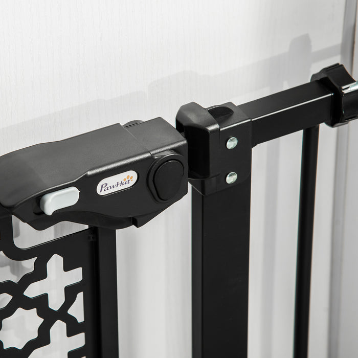 Pet Safety Gate Barrier 74-80 cm - Pressure-Mounted Auto-Close & Double Locking Feature for Doorways, Stairways, Hallways - Secure Spaces for Babies & Pets, Black