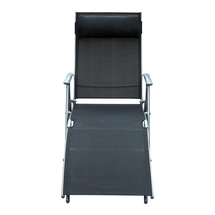 Texteline Recliner Chair - Adjustable Sun Lounger, Foldable Patio Furniture, 5 Recline Levels, Black - Ideal for Garden Relaxation and Outdoor Comfort