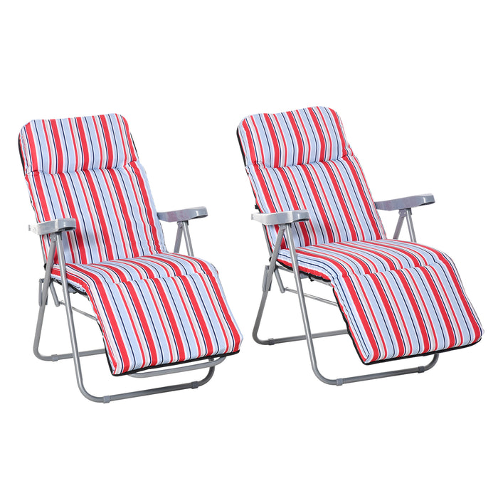 Foldable Garden Sun Lounger, Set of 2 - Outdoor Adjustable Recliner with Cushioned Seats, Red and White - Ideal for Patio Comfort and Relaxation