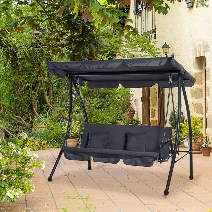 2-in-1 Patio Swing Chair Lounger - 3-Seater Outdoor Swing with Adjustable Tilt Canopy and Plush Cushions, Dark Grey - Perfect for Garden Relaxation and Entertaining Guests