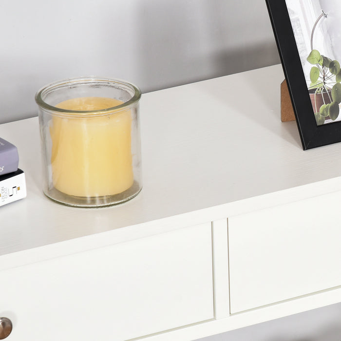 Console Side Desk with Storage - Modern White Console Table with Shelves, Drawers, and Open Top X Frame - Stylish Organizer for Living Room, Hallway, Home Office