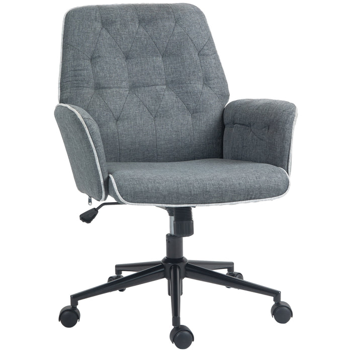 Modern Linen Swivel Computer Chair with Armrest - Adjustable Height, Dark Grey Office Seat - Comfort & Style for Professionals and Home Offices