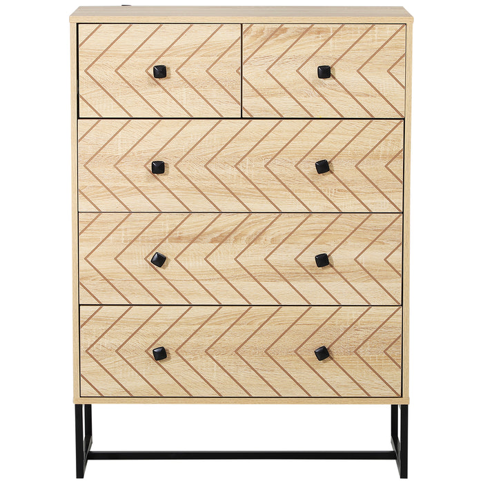 Unique Zig-Zag 5-Drawer Chest - Stylish Bedroom Sideboard with Black Metal Handles - Space-Saving Storage Solution with Anti-Tip Feature