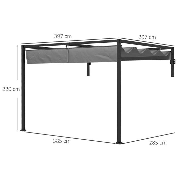 Lean To Pergola 3x4m - Metal Structure with Retractable Canopy - Ideal for Grilling, Gardening, and Patio Deck Relaxation