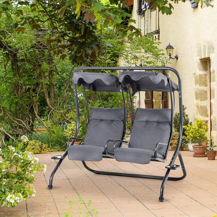 Modern Outdoor Canopy Swing with Separate Seating - Comfortable Relaxation Chairs with Cushions, Removable Shade - Ideal for Patio, Garden, or Backyard Lounging