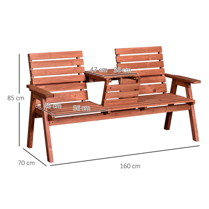 Convertible Wooden Garden Bench - 2-to-3 Seater, Companion Loveseat with Center Table - Perfect for Patio and Outdoor Seating