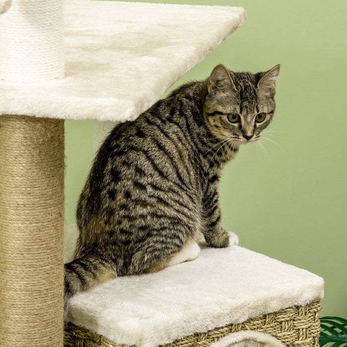 Cat Tower Activity Center - Sturdy Jute Scratching Post, Cozy Condo & Playful Hanging Ball Toy - Ideal for Indoor Cats and Kittens Entertainment