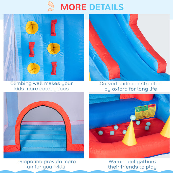 5 in 1 Kids Bounce Castle - Large Inflatable Playhouse with Trampoline, Slide, Water Pool, Climbing Wall - Includes 450W Inflator & Carry Bag for Children Ages 3-8