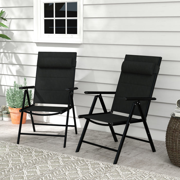 Adjustable Back Patio Folding Chairs Set of 2 - Breathable Mesh Fabric with Padded Seat & Headrest for Comfort - Ideal Garden Dining Seating Solution