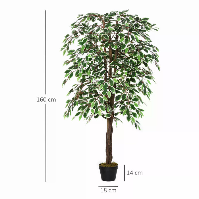 Artificial Ficus Silk Tree - 160cm/5.2FT Tall with Nursery Pot, Lifelike Interior & Exterior Decorative Fake Plant - Enhances Home and Office Spaces