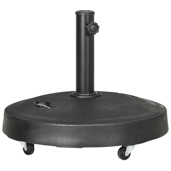 Resin Garden Umbrella Stand with Mobility Features - Wheeled Parasol Base with Retractable Handles for Easy Transport, Fits Φ38-Φ48mm Poles - Durable Outdoor Accessory for Shade Stability