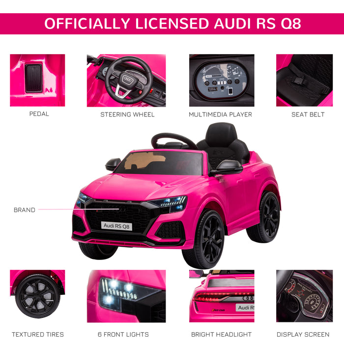 Audi RS Q8 Kids Electric Ride-On Car - 6V Battery-Powered with Parental Remote, Music, Lights, USB, MP3, Bluetooth - Perfect for Young Drivers in Pink