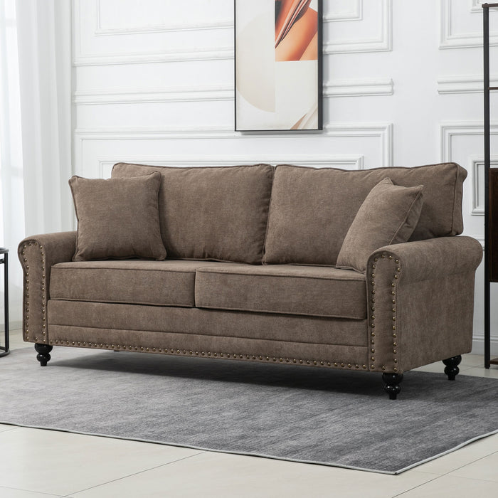 Fabric Loveseat with Nailhead Trim - Cozy 2-Seater Sofa with Cushions & Throw Pillows for Living Room Comfort - Ideal for Small Spaces & Couples