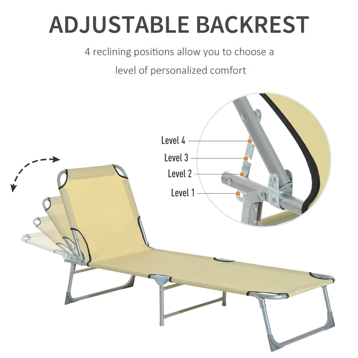 Adjustable Portable Lounger in Oxford Cloth - Beige Comfortable Reclining Chair - Ideal for Camping and Beach Relaxation