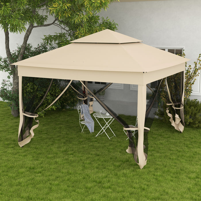 Outdoor Party Gazebo 3x3m with Double-Roof - Garden Tent with Mosquito Netting and Portable Carry Bag - Ideal Event Shelter for Patio, Cream White