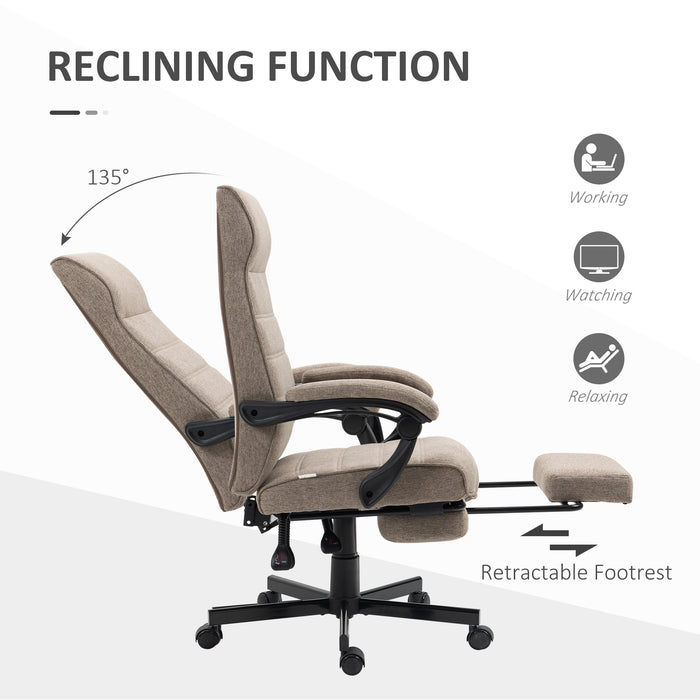 Ergonomic Linen High-Back Chair - Swivel & Reclining Home Office Furniture with Footrest and Padded Armrests - Ideal for Living Room or Study Comfort