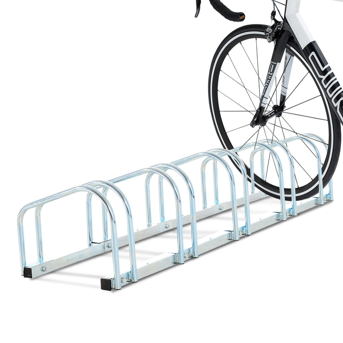 Bike Stand - Sturdy 5-Slot Silver Parking Rack for Floor or Wall Mounting, Secure Bicycle Storage Solution - Ideal for Organizing Garage Space & Protecting Cycles