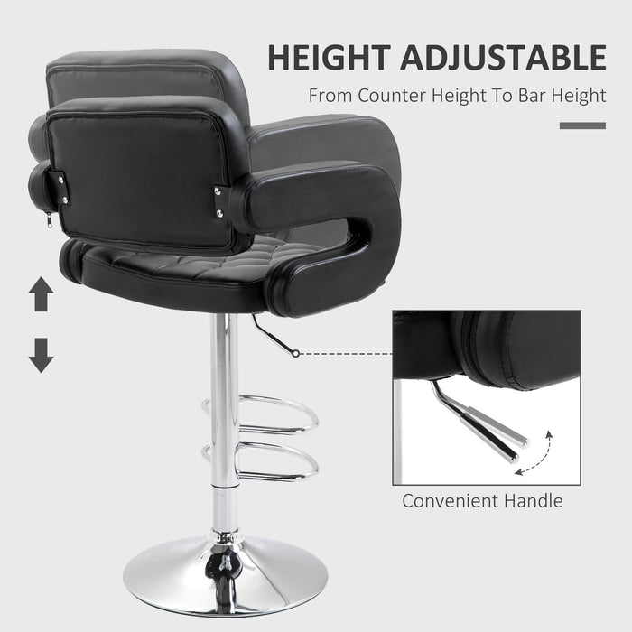 PU Leather Swivel Bar Stool - Height Adjustable with Back, Armrest, and Footrest - Elegant Seating for Kitchen and Bar Areas