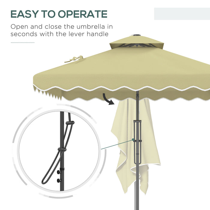 Double-Top Cantilever Garden Parasol, 2.5m Square - Beige Umbrella with Elegant Ruffles - Ideal for Outdoor Relaxation and UV Protection