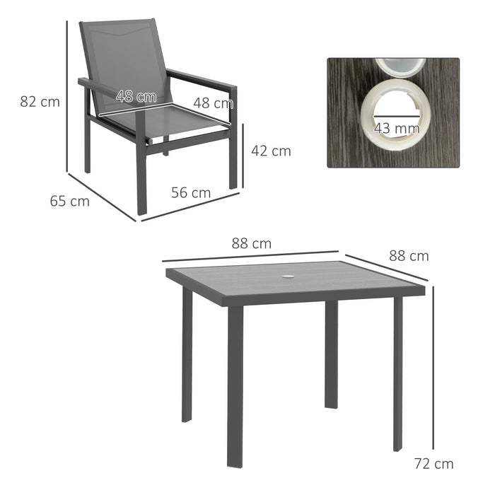 5-Piece Patio Dining Set with Glass-Top Table & Umbrella Hole - Outdoor Furniture with 4 Breathable Mesh Armchairs - Ideal for Garden Entertainment and Relaxation