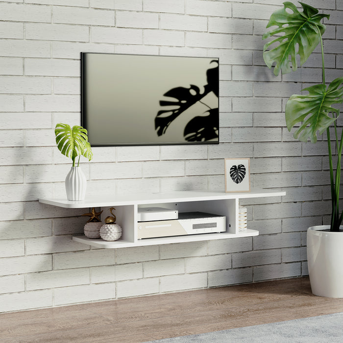 Floating TV Unit Stand - Wall Mounted Media Console, Up to 40" TV Support with Storage Shelf, White - Ideal for Modern Entertainment Centers