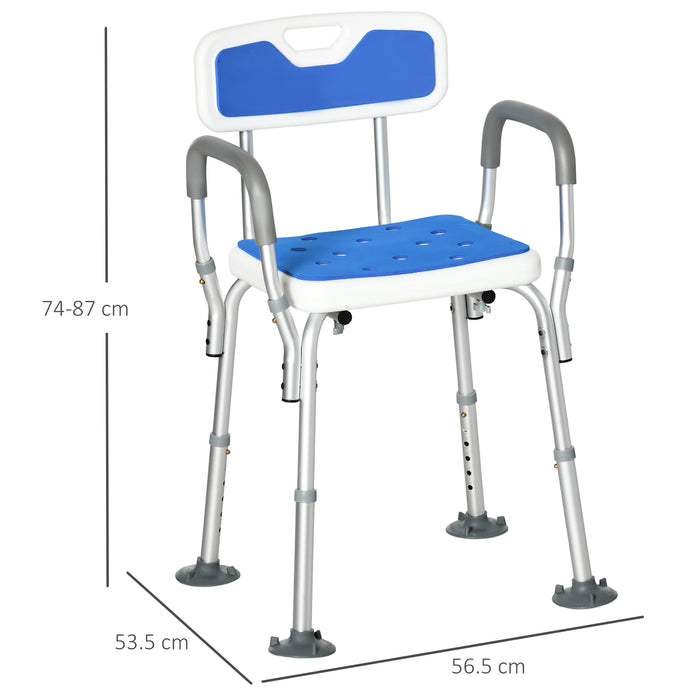 EVA-Padded Adjustable Shower Stool with Back and Arms - Elderly & Disabled-Friendly Bath Seat with 4 Suction Foot Pads, Blue - Safe & Comfortable Bathing Solution