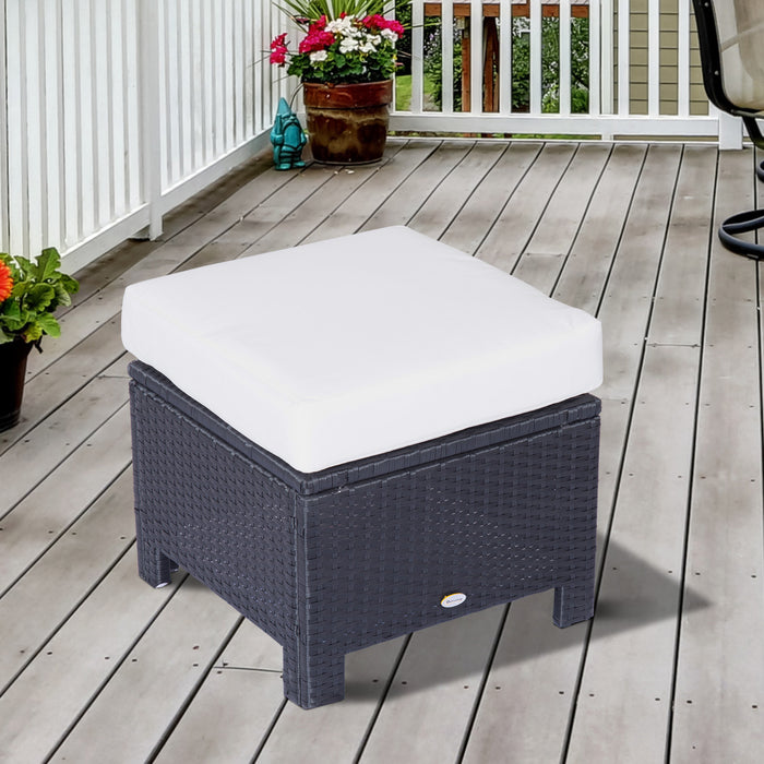 Wicker Ottoman - Rattan Footstool with Padded Seat Cushion, 50x50x35 cm - Ideal for Outdoor Patio, Garden, Poolside, and Living Room Comfort