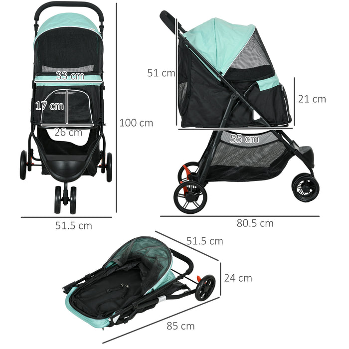 Foldable Canine Stroller with Weather Shield - Perfect for Extra Small & Small Dogs, Green - Outdoor Adventures for Puppy Comfort and Safety