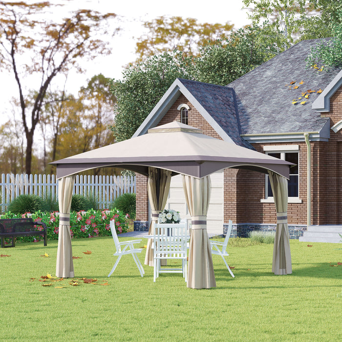 Vented Roof Steel Frame Gazebo - Spacious 3.2m x 3.2m Outdoor Shelter, Beige Canopy - Ideal for Garden Gatherings and Events