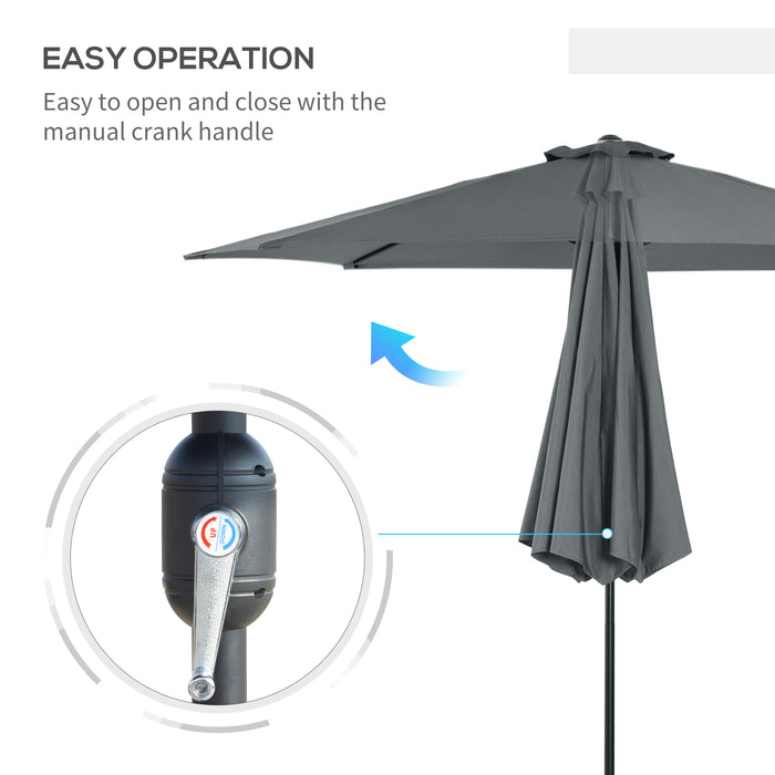 Outdoor Tilting Parasol - 3m Sun Shade with Tilt and Crank Handle, 8 Sturdy Ribs - Ideal for Balcony, Benches, and Gardens in Dark Grey