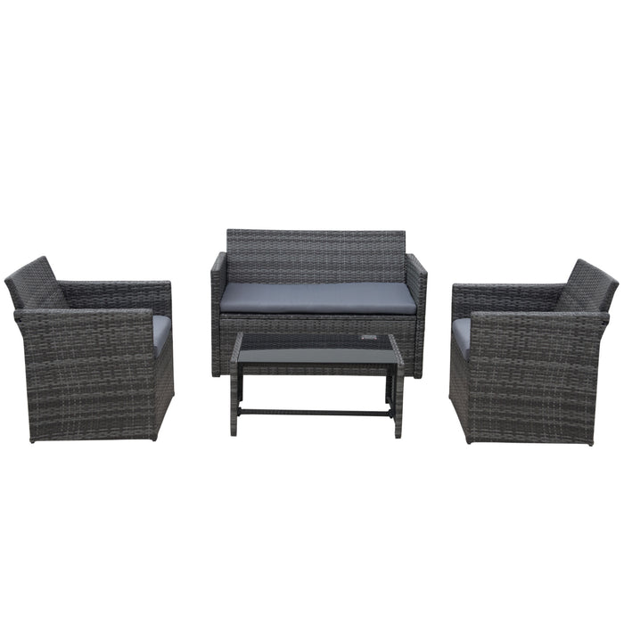 4-Seater Rattan Sofa Set - Outdoor Patio Wicker Furniture with Bench Chairs & Coffee Table, Grey - Perfect for Garden and Social Gatherings