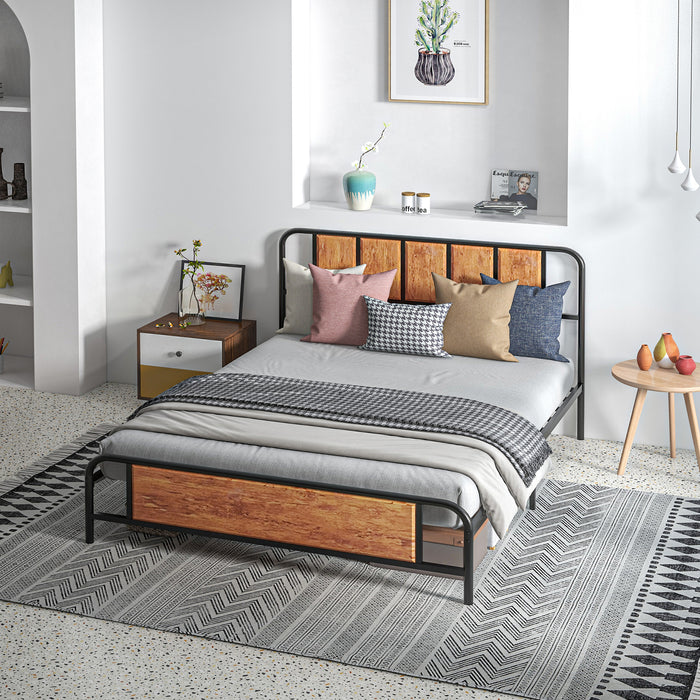 King Size Industrial Bed Frame with Headboard and Footboard - Sturdy Steel Slat Support with 31cm Clearance for Storage, 160x207cm - Ideal for Bedroom Organization and Comfort