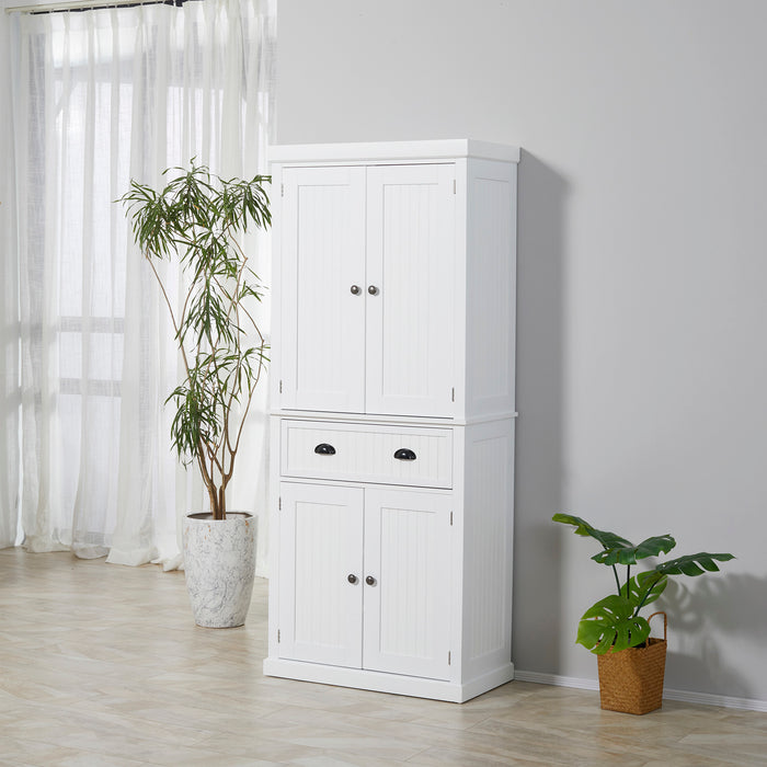 Traditional Style Kitchen Cupboard - Freestanding Storage Cabinet with Drawer, Doors, Adjustable Shelves in White - Perfect for Organizing Cookware and Dinnerware