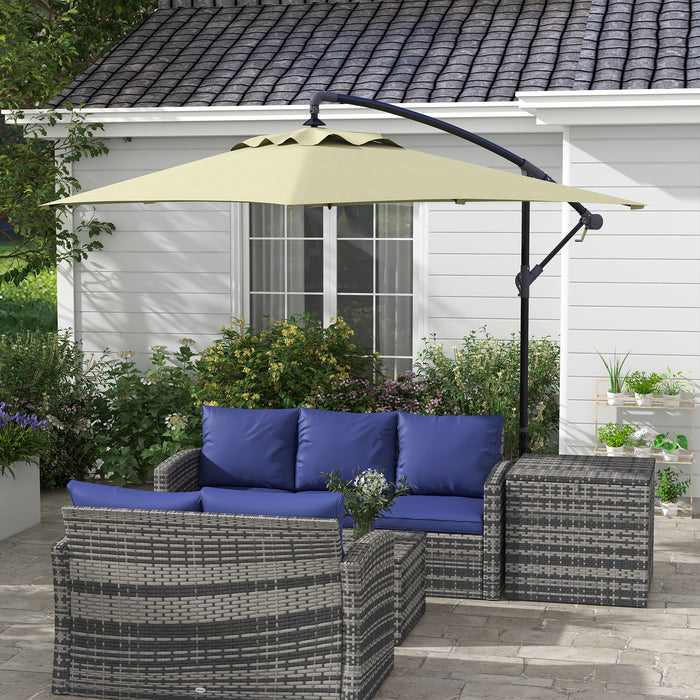 Cantilever Banana Parasol 3x2m with Cross Base - Rectangular Hanging Patio Umbrella with Crank Handle, 6-Rib Design - Stylish Shade Solution for Outdoor Comfort