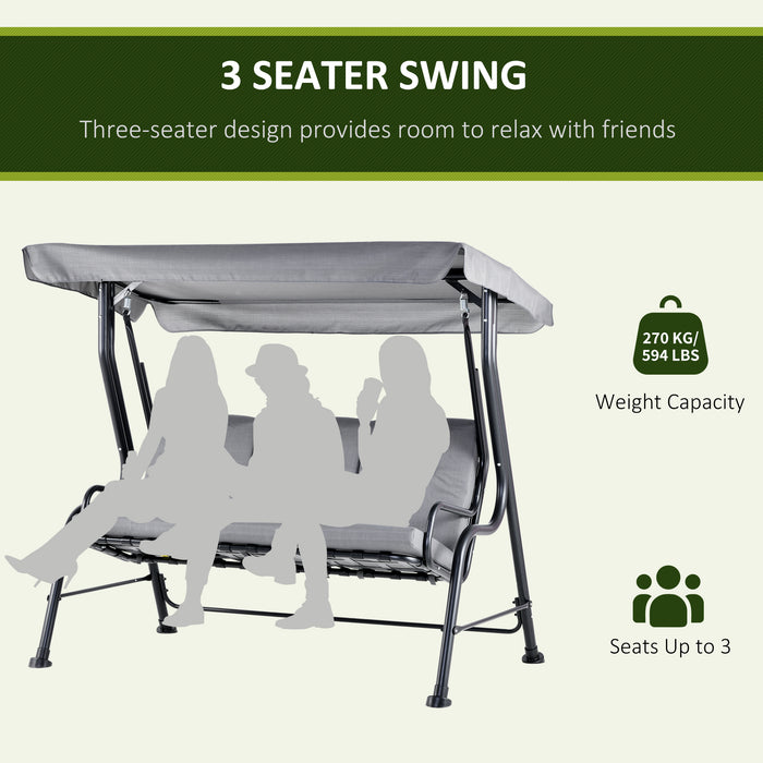 3-Seater Outdoor Swing with Thick Padded Seats - Garden Hammock Chair with Canopy, Porch Patio Bench Bed - Perfect for Relaxing Grey Lounger