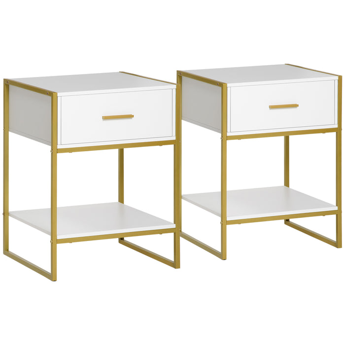 Modern Bedside Table Pair - Storage-Efficient Nightstands with Drawer and Shelf - Ideal for Bedroom Organization