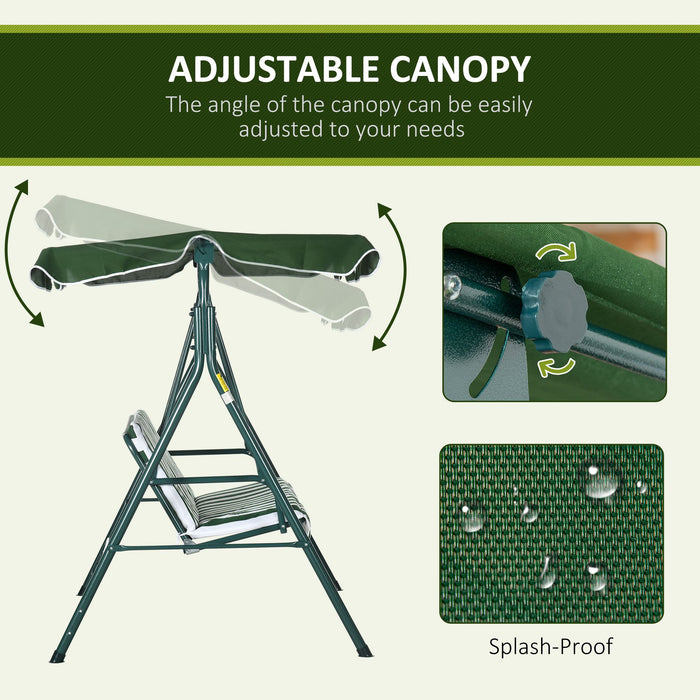 Garden Swing Chair with Adjustable Canopy - 3-Seater, Steel Frame, Padded Comfort, in Lush Green - Perfect Outdoor Lounging for Family and Friends