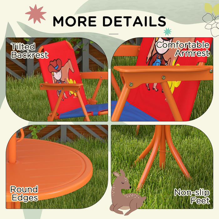 Cowboy-Themed Kids Picnic Table and Chair Set - Adjustable & Foldable Outdoor Garden Furniture with Parasol - Perfect for Children's Al Fresco Dining and Play