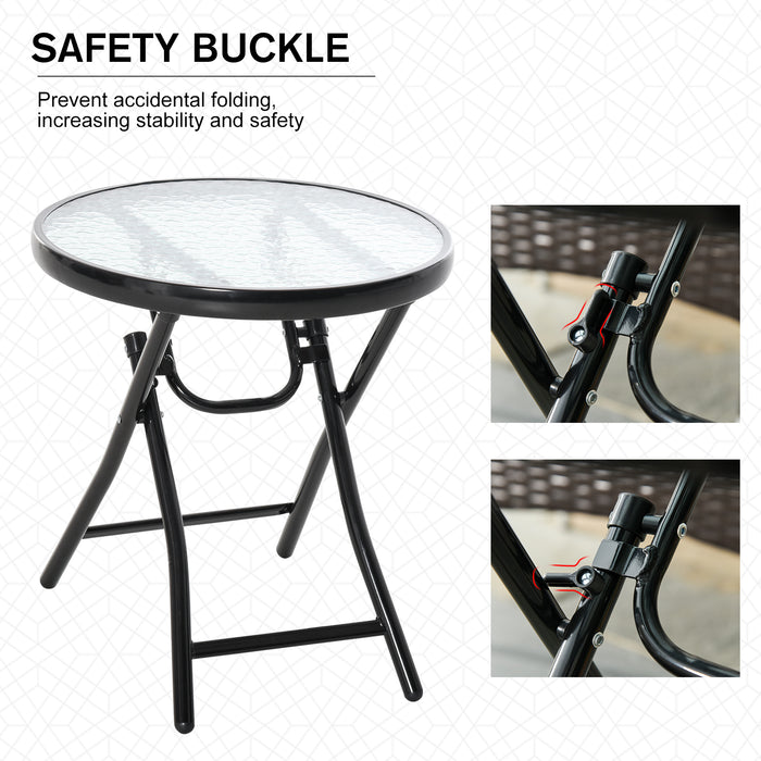 Foldable Glass-Top Garden Table - Round, Durable Patio Table with Safety Buckle - Ideal for Outdoor & Indoor Use