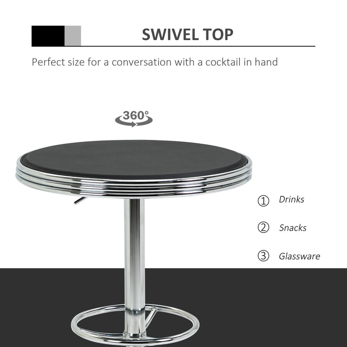 Adjustable Round Pub Table with Faux Leather Top - Counter Height Dining or Bar Furniture with Footrest - Ideal for Home Dining Room or Home Bar Entertaining