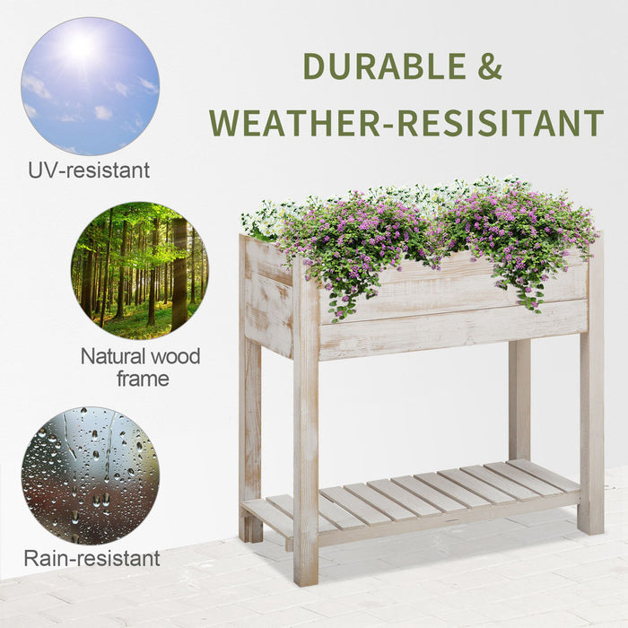 Elevated 2-Tier Wooden Planter Bed with 4 Pockets - Sturdy Raised Garden Box for Vegetables, Flowers, and Herbs - Ideal for Backyard and Patio Gardening in White