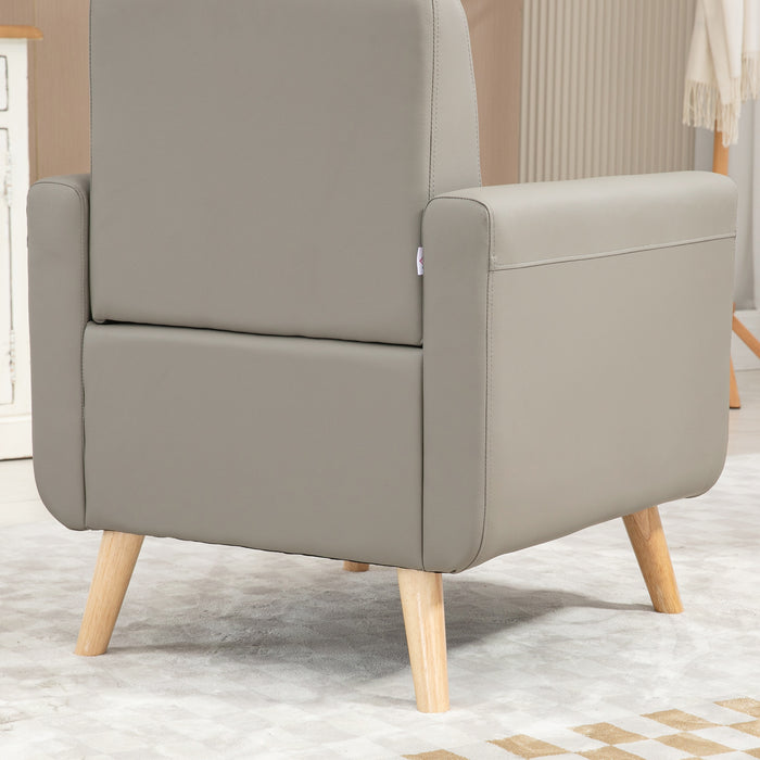 Modern Grey PU Leather Accent Chair - Tufted Comfy Armchair with Elegant Design for Living Rooms and Bedrooms - Ideal Furniture for Home Office Comfort